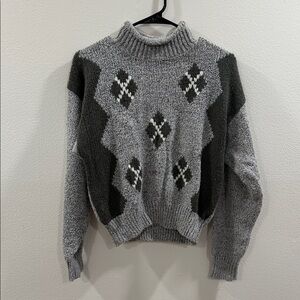 Gray and Black Argyle Knit Sweater
